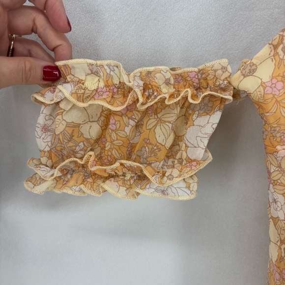 Le Lis Women’s Medium Orange Retro Floral Mini Off the shoulder dress summer - Picture 5 of 10